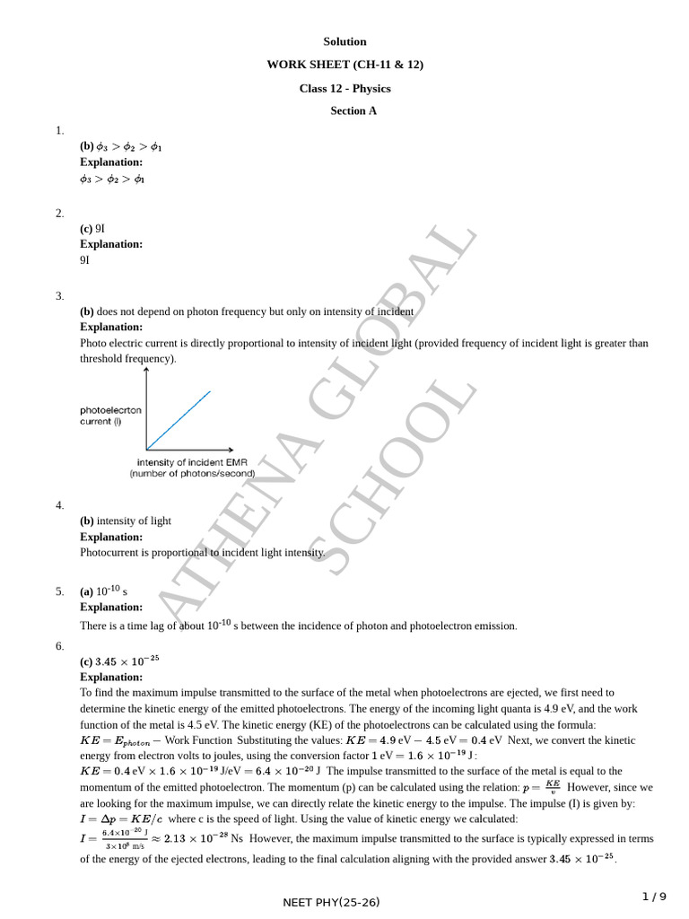 NEET Physics Solutions for Chapters 11 & 12 | PDF | Photoelectric ...