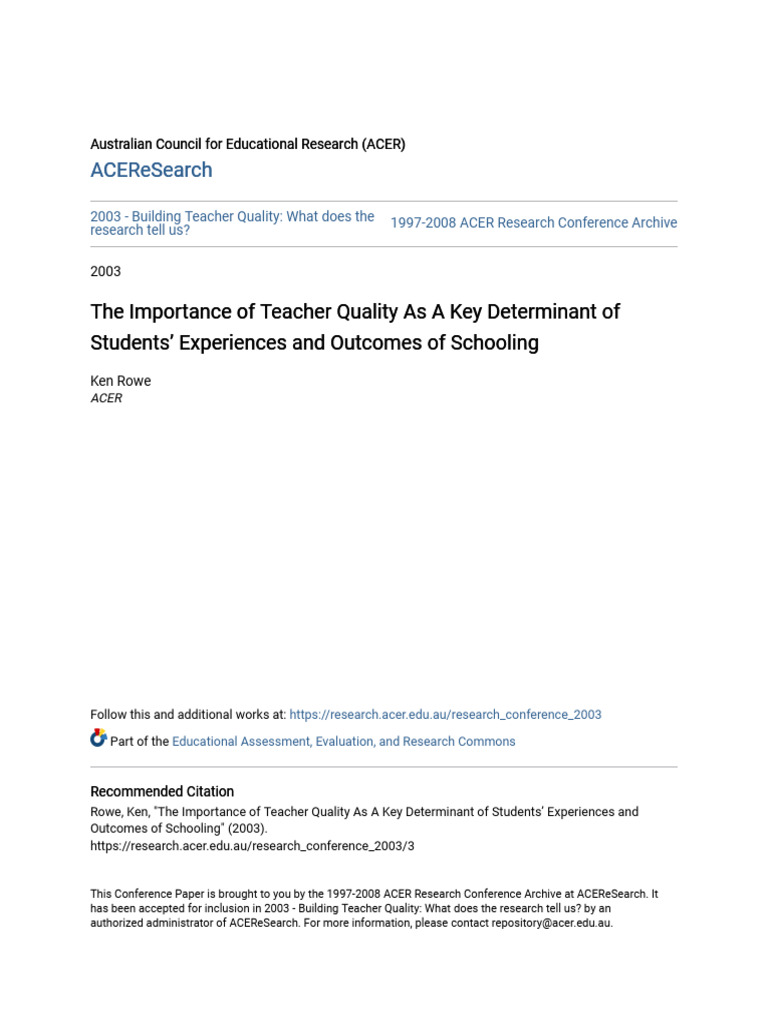 Teacher Quality's Impact on Student Outcomes | PDF | Teachers ...