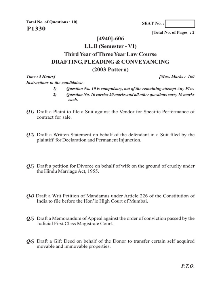 (4940) - 606 LL.B (Semester - VI) Third Year of Three Year Law Course ...