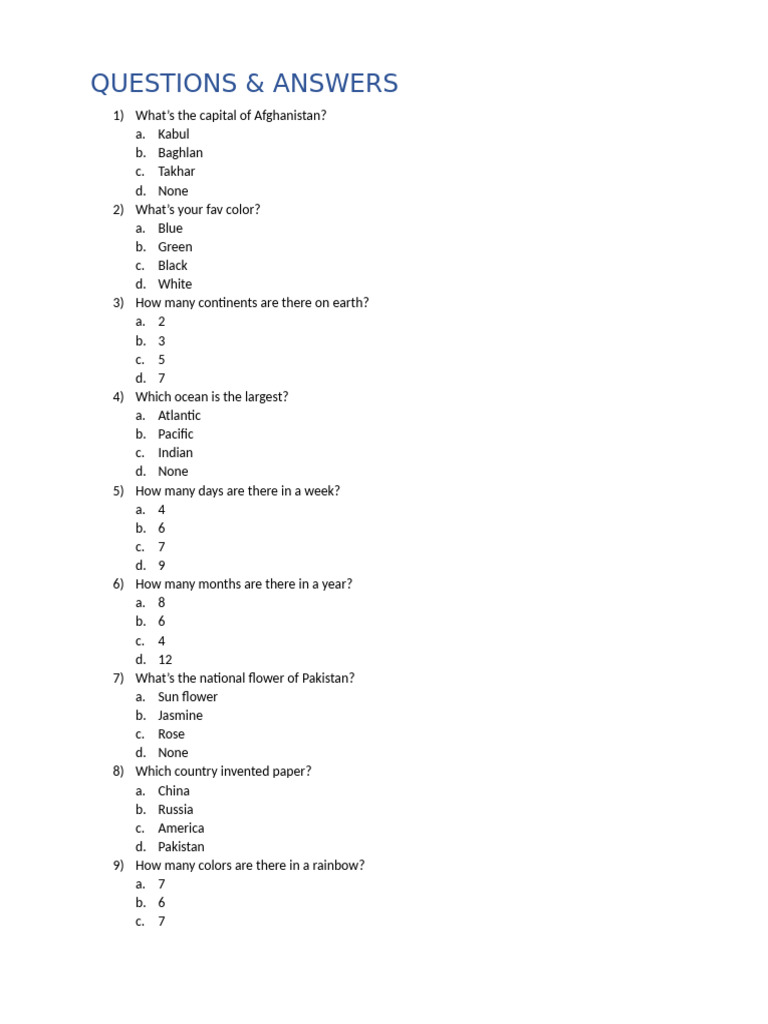 General Knowledge Quiz Questions | PDF