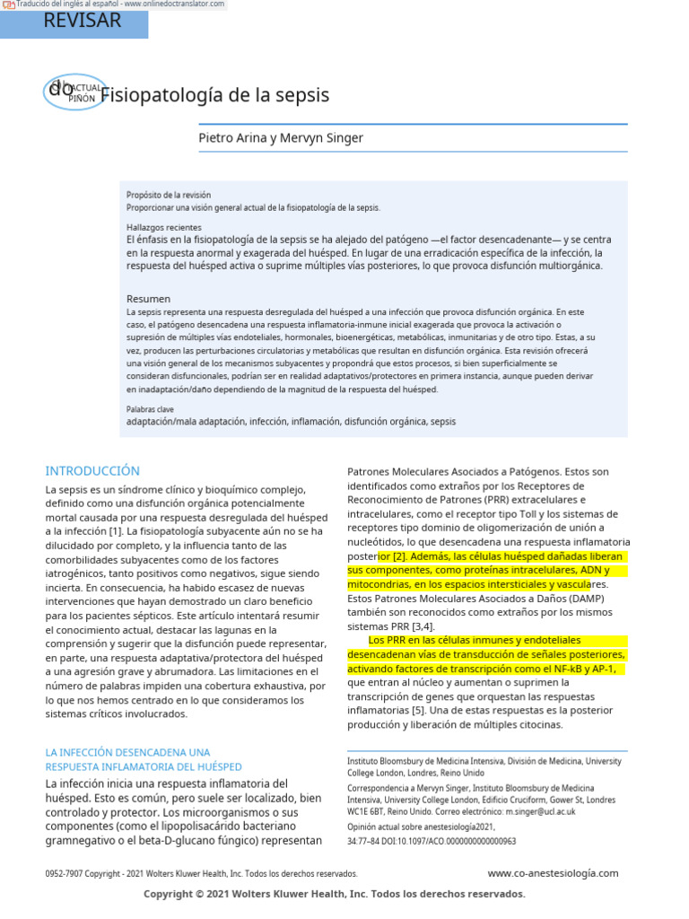 Fisiopatología Actual de la Sepsis | PDF | Sistema inmune | Septicemia