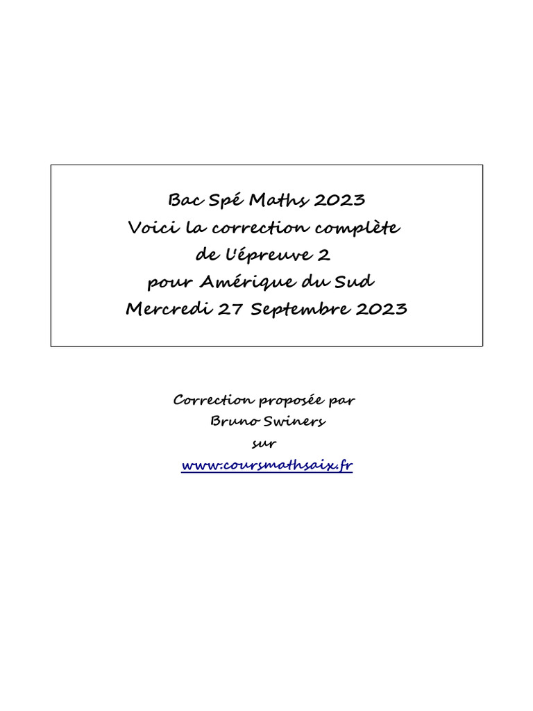 Correction Bac Spé Maths 2023 - Épreuve 2 | PDF