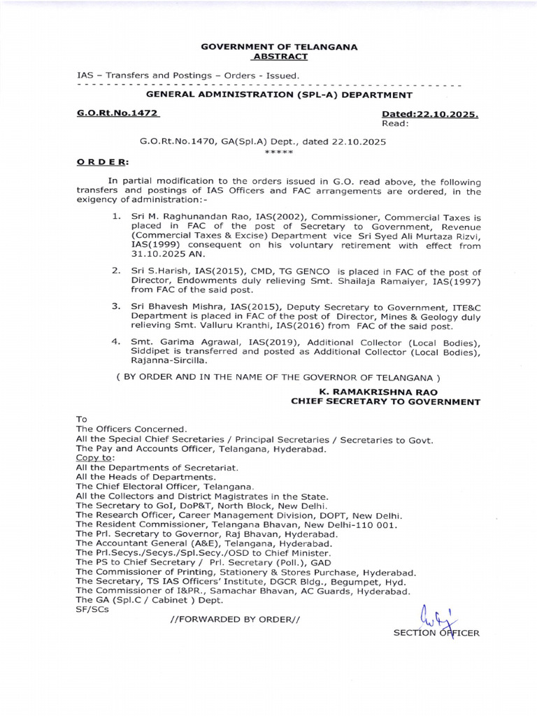 Bhavesh Mishra IAS Posting Order | PDF | Government Institutions ...