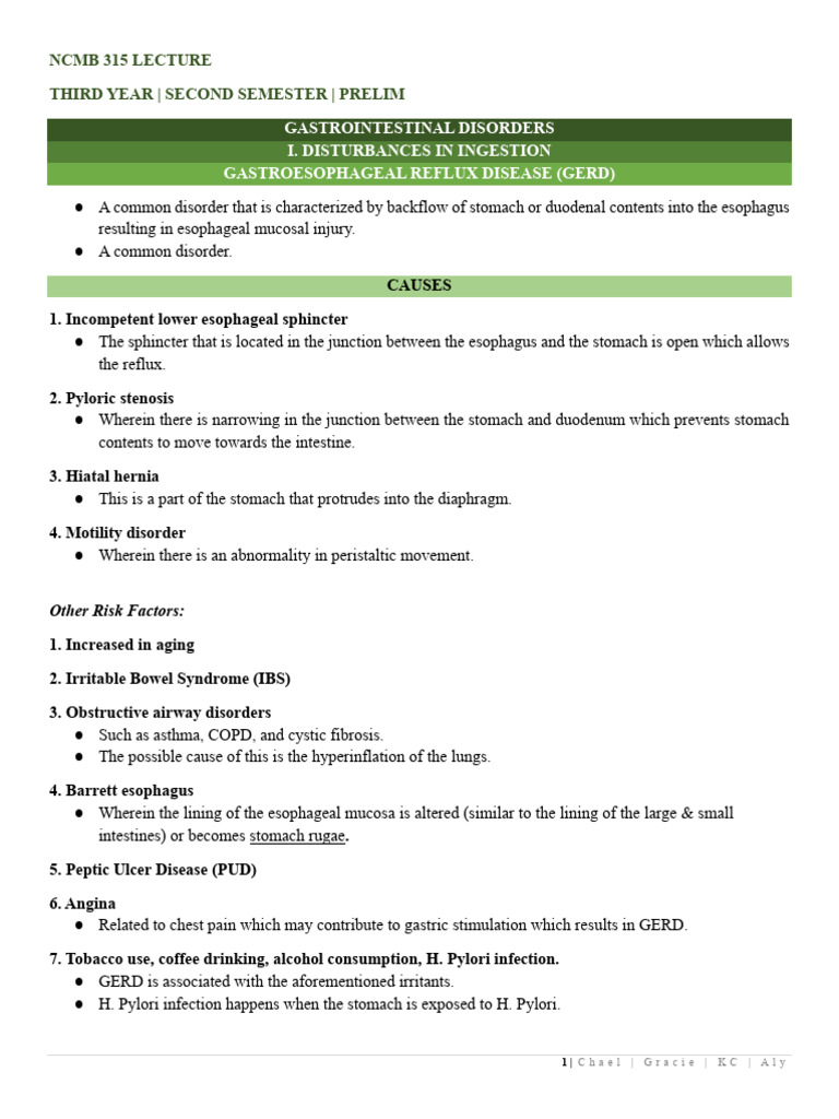 NCMB 316 WEEK 2 | PDF | Esophagus | Gastroesophageal Reflux Disease