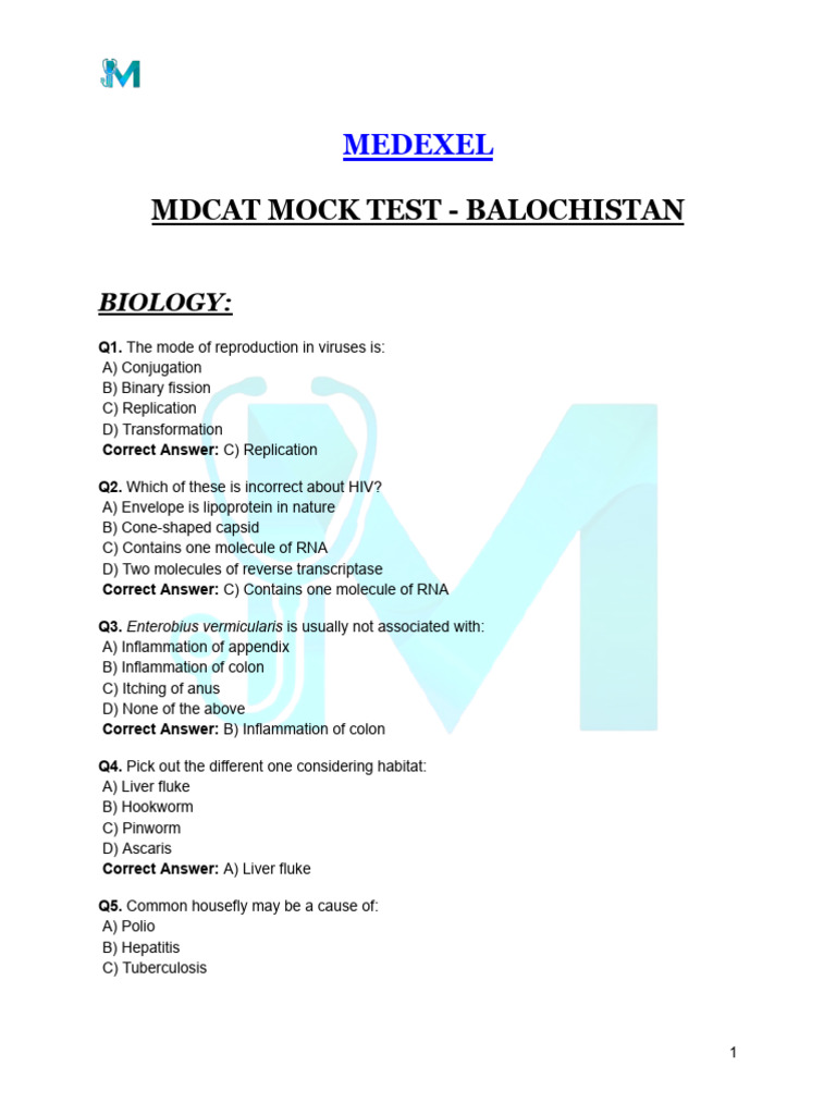 MedExel Mock Test 2025 Balochistan | PDF | Radioactive Decay | Ionic ...