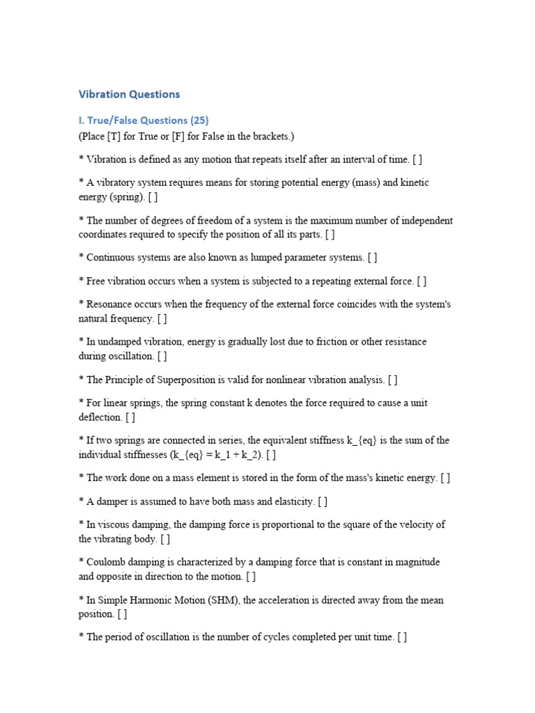 Vibration Questions | PDF | Damping | Oscillation