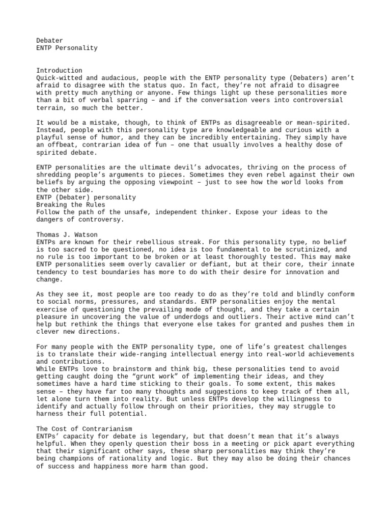 ENTP Personality Debater | PDF | Idea | Love