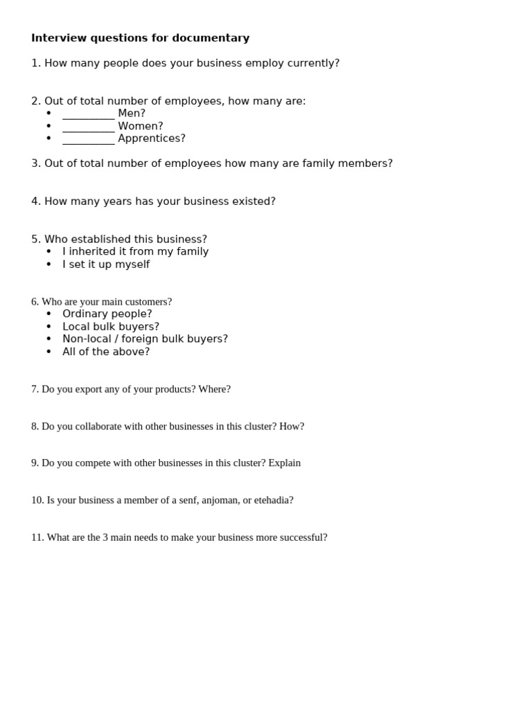 Interview Questions For Documentary-Eng, Dari & Pashto | PDF