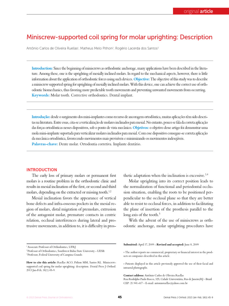 Molar Uprighting with Miniscrew Spring | PDF | Orthodontics | Dental ...