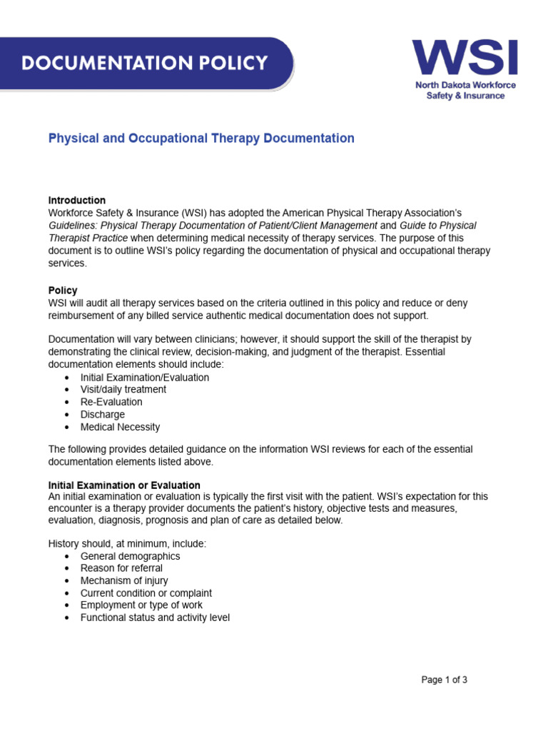 Physical and Occupational Therapy Documentation | PDF | Physical ...