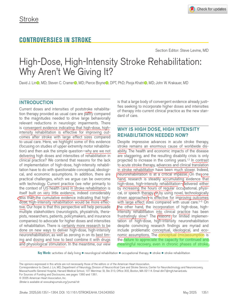 High-Intensity Stroke Rehabilitation Insights | PDF | Physical Therapy ...