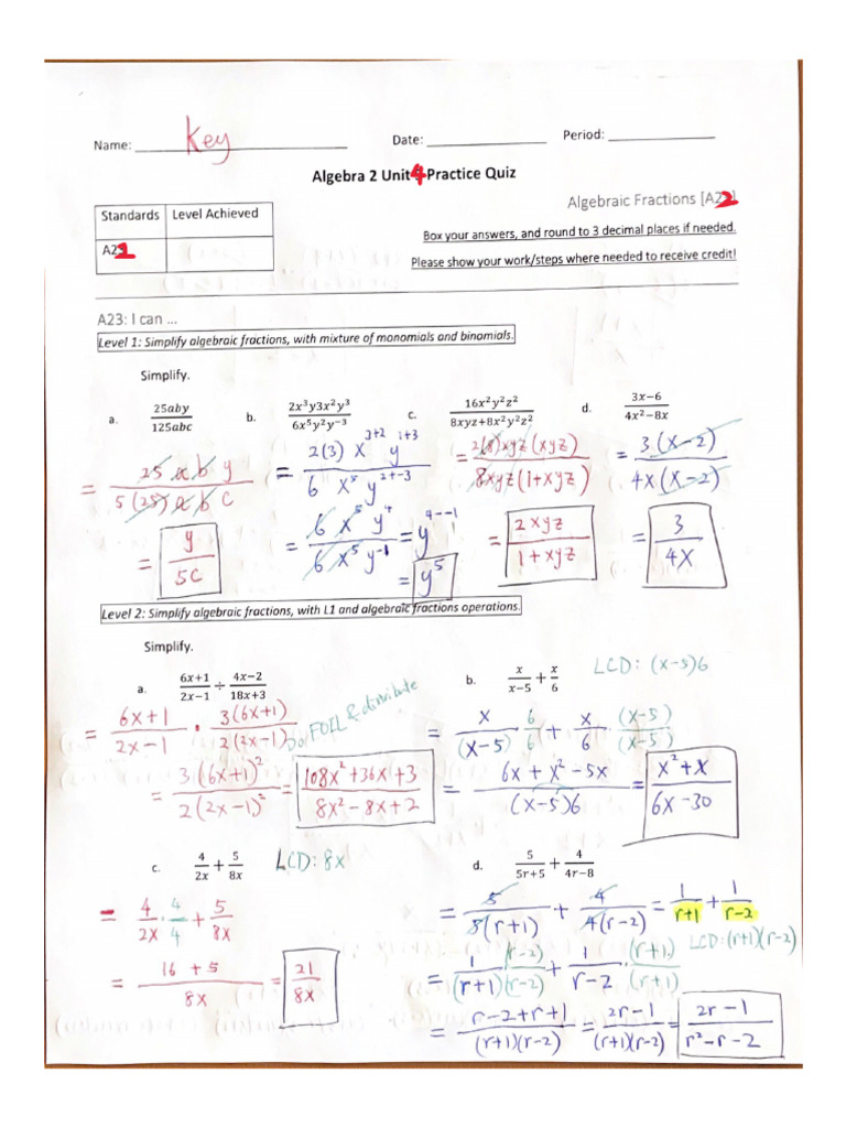 03 06 2024+ (Key) +Algebra+2+Unit+4+Practice+Quiz | PDF
