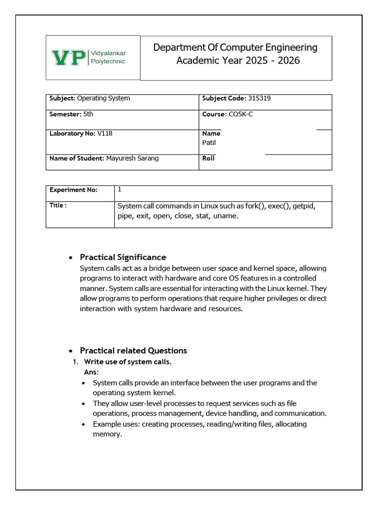 OSY PR 1 1003_updated | PDF | Process (Computing) | Operating System