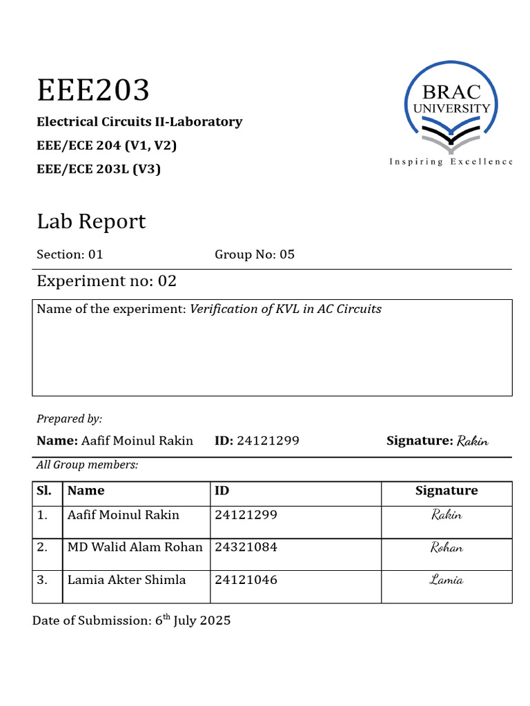 Kvl Verification In Ac Circuits Lab Pdf Voltage Electrical Network