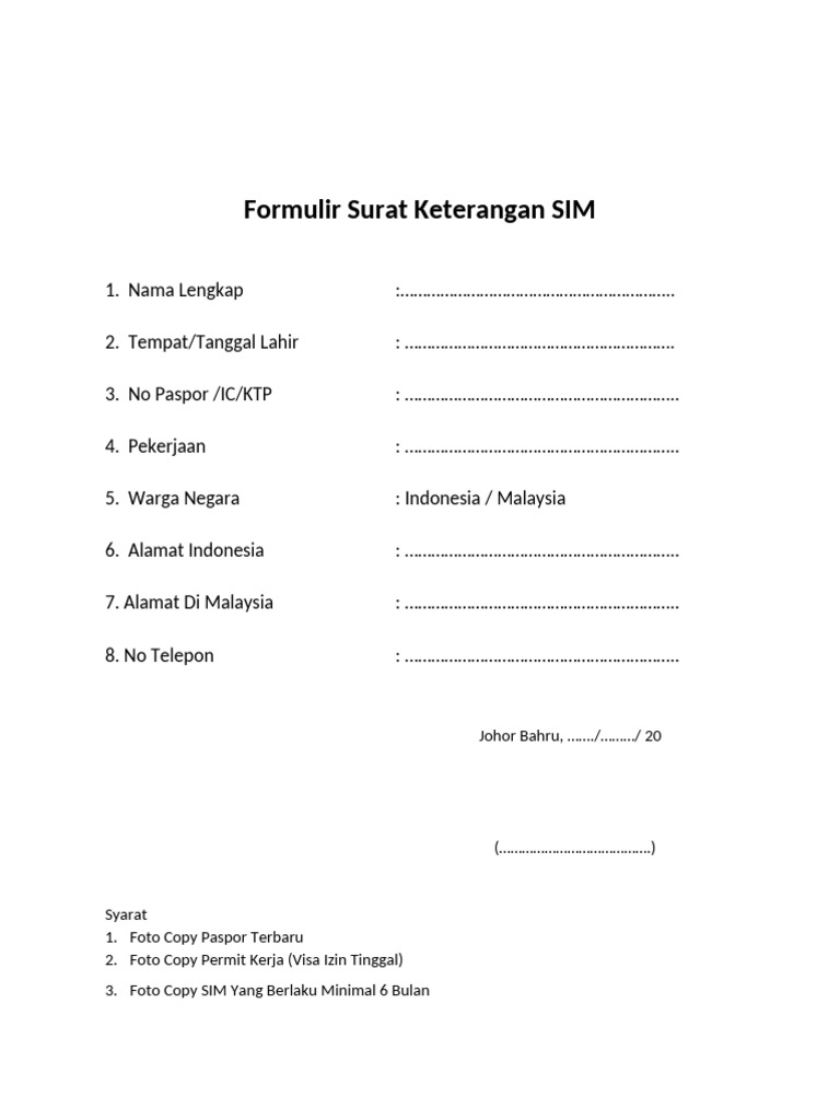 Formulir Keterang Untuk SIM | PDF