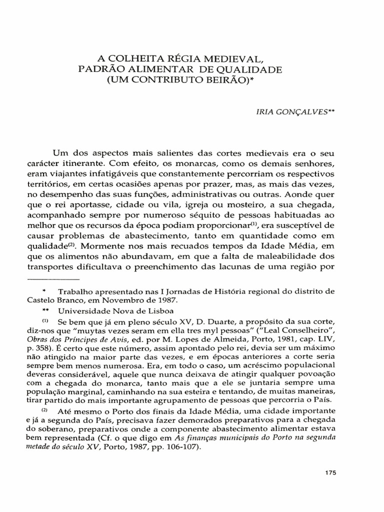 A Colheita Regia Medieval, Padrão Alimentar de Qualidade | PDF | Idade ...