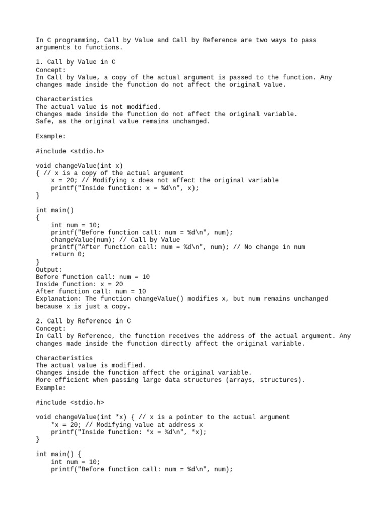 C Programming: Call by Value vs Reference | PDF | Parameter (Computer ...