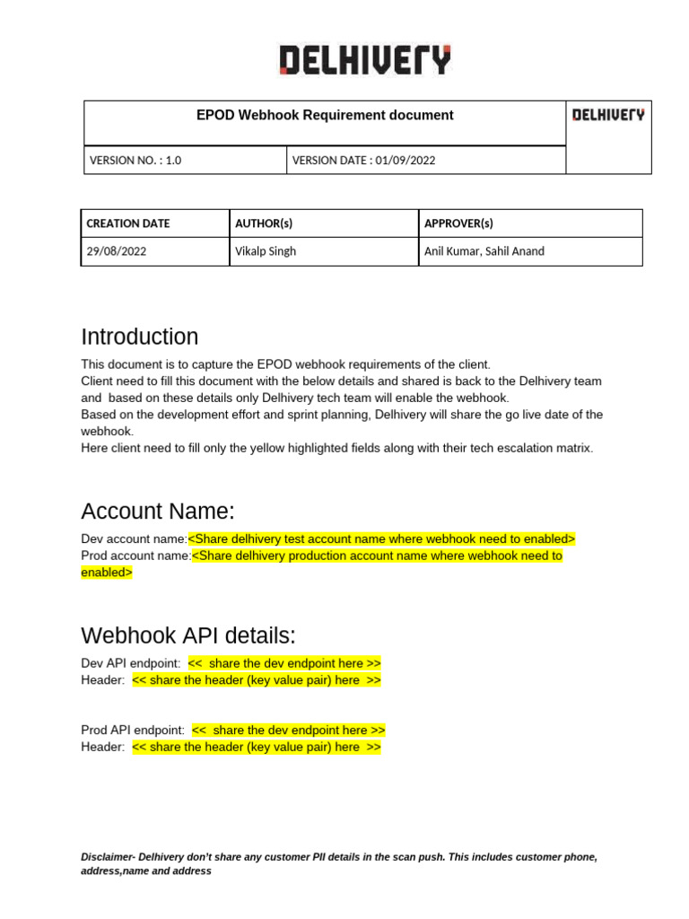 EPOD Webhook Requirements Document | PDF | Computing | Internet