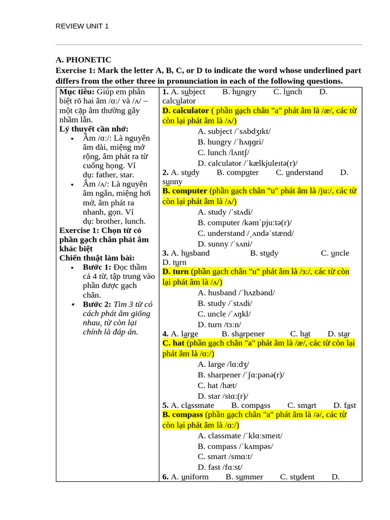 Review Unit 1 | PDF