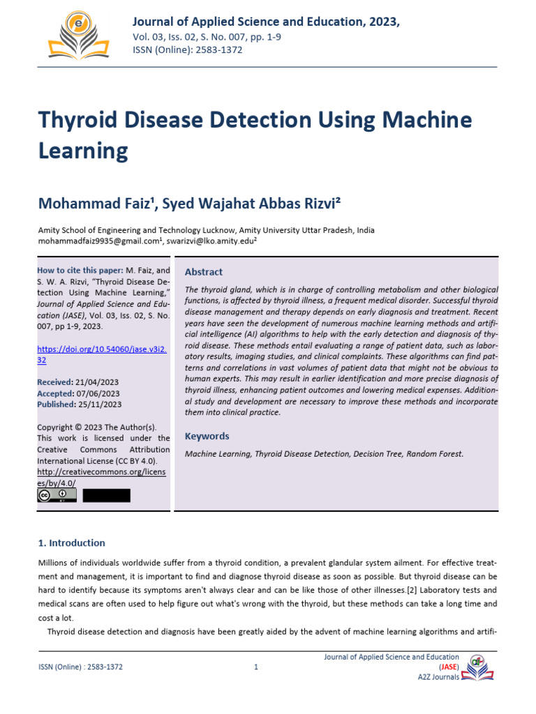 Thyroid Disease Detection with ML | PDF | Support Vector Machine ...