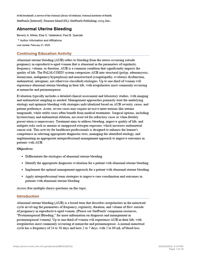 Understanding Abnormal Uterine Bleeding | PDF | Women's Health | Human ...