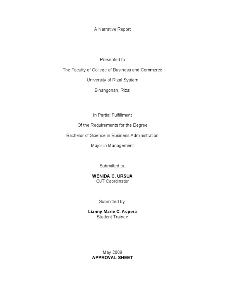 Summary of narrative report for ojt picture