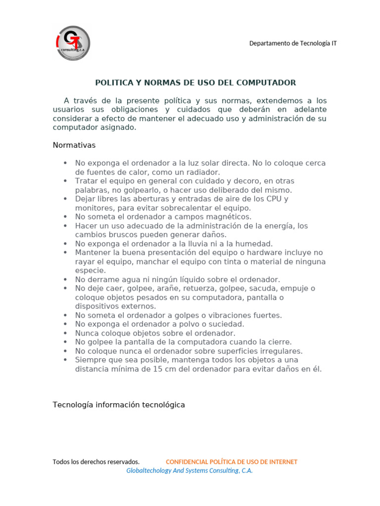 Normas de Uso del Computador IT | PDF