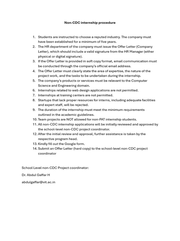 Non-CDC Internship Application Guidelines | PDF