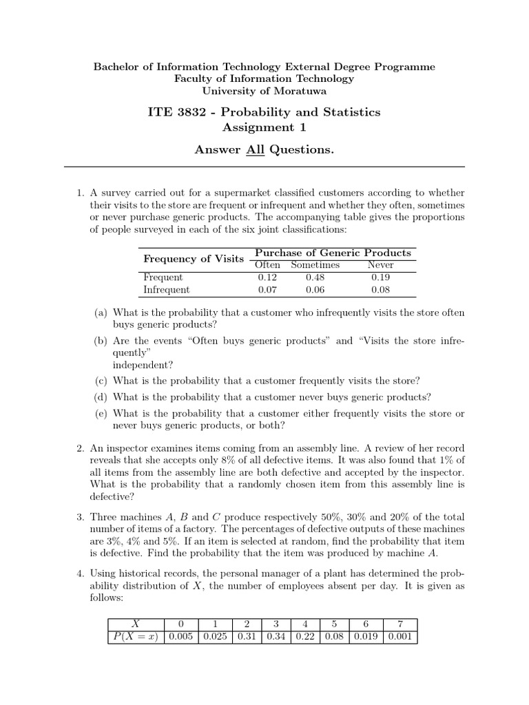 Assignment 1 | PDF | Probability | Applied Mathematics