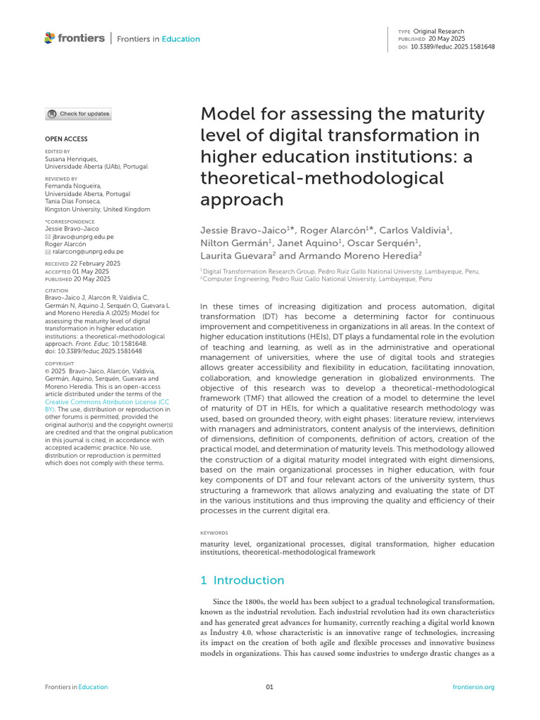 Digital Transformation Maturity Model in HEIs | PDF | Methodology ...