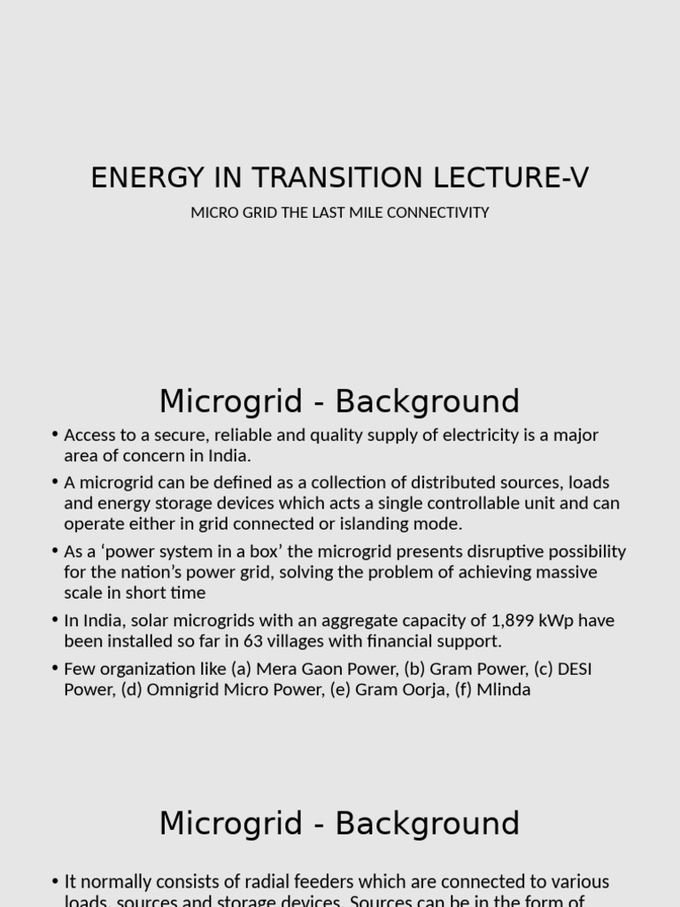 ENERGY IN TRANSITION LECTURE-V, Micro Grid | PDF | Distributed ...