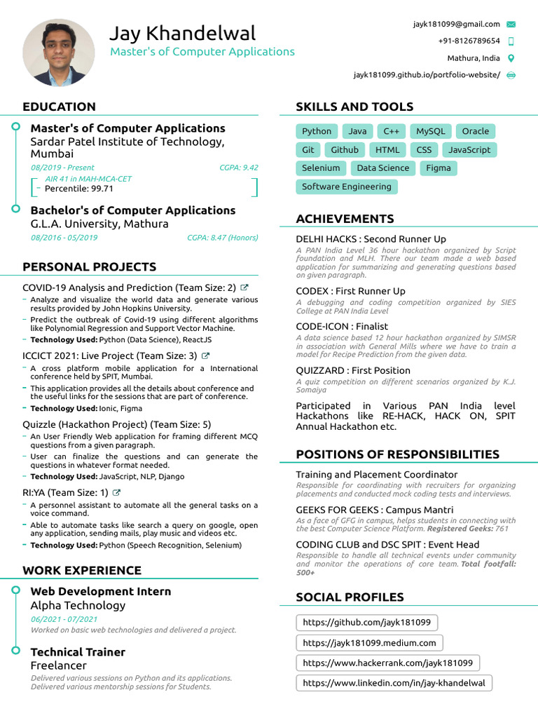 Jay Khandelwal - MCA Student Portfolio | PDF | Data Science | Software