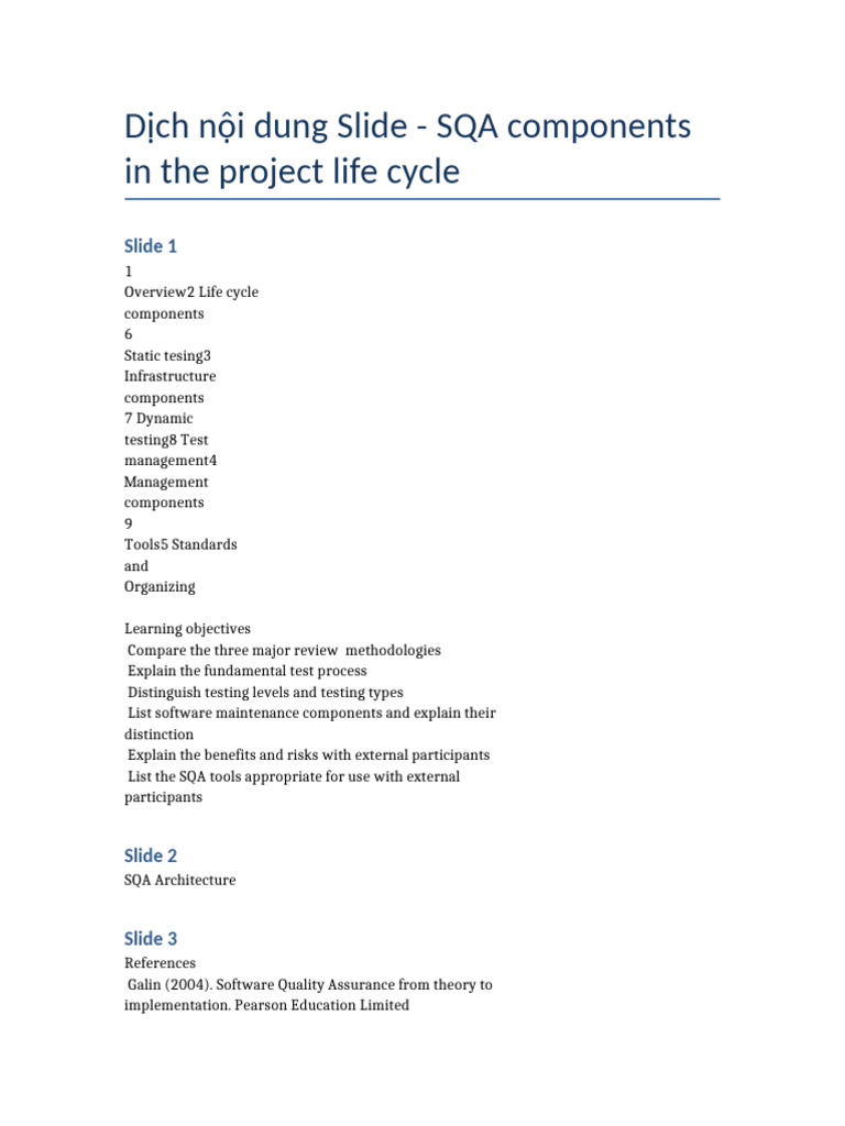 SQA Components in Project Life Cycle | PDF | Software Testing | Software