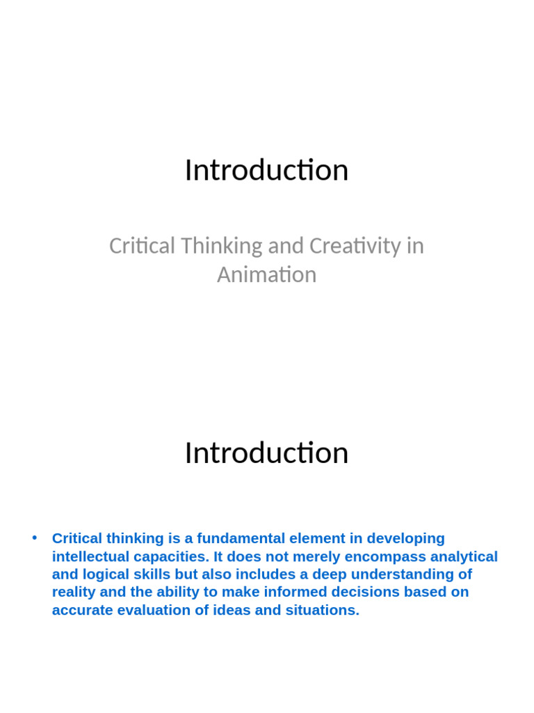 Enhancing Animation with Critical Thinking | PDF