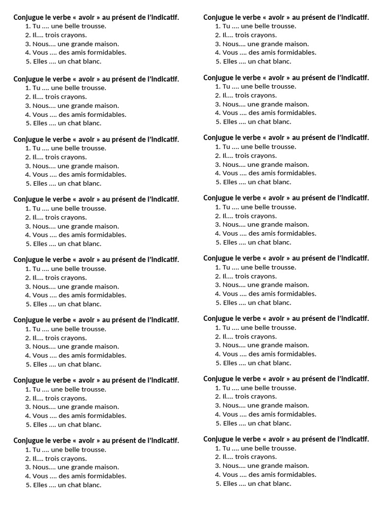 Conjugaison du verbe « avoir » au présent | PDF | Théorie (échecs) | Échecs