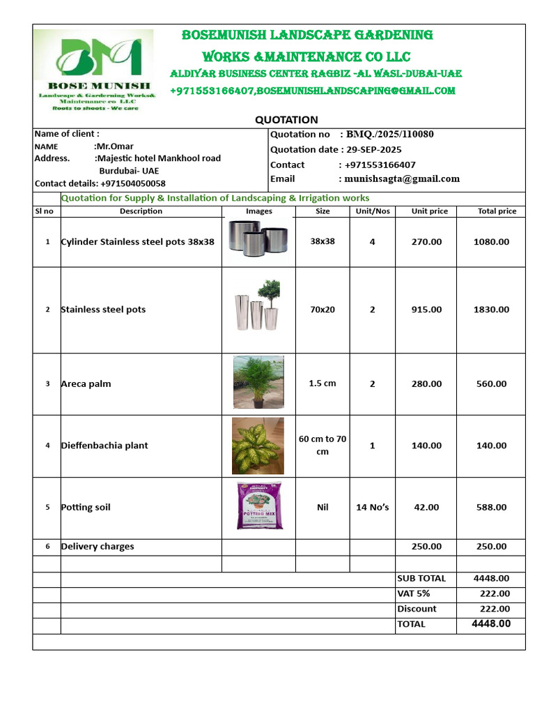Landscaping Quotation for Mr. Omar | PDF