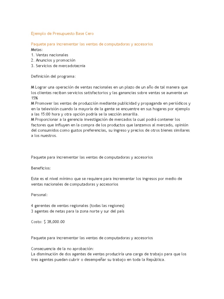 Ejemplo De Presupuesto Base Cero Publicidad Presupuesto