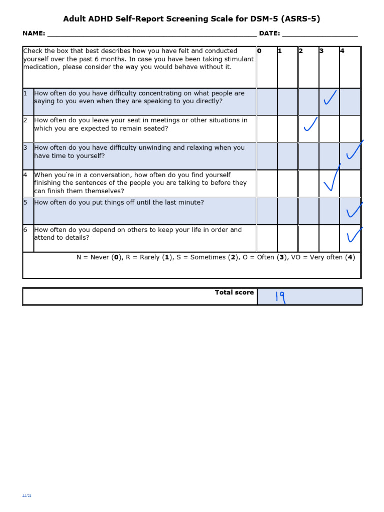 Adult ADHD Self-Report Screening Scale | PDF
