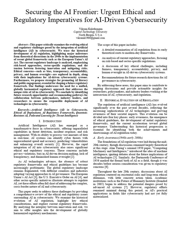 AI Ethics and Regulation in Cybersecurity | PDF | Artificial ...