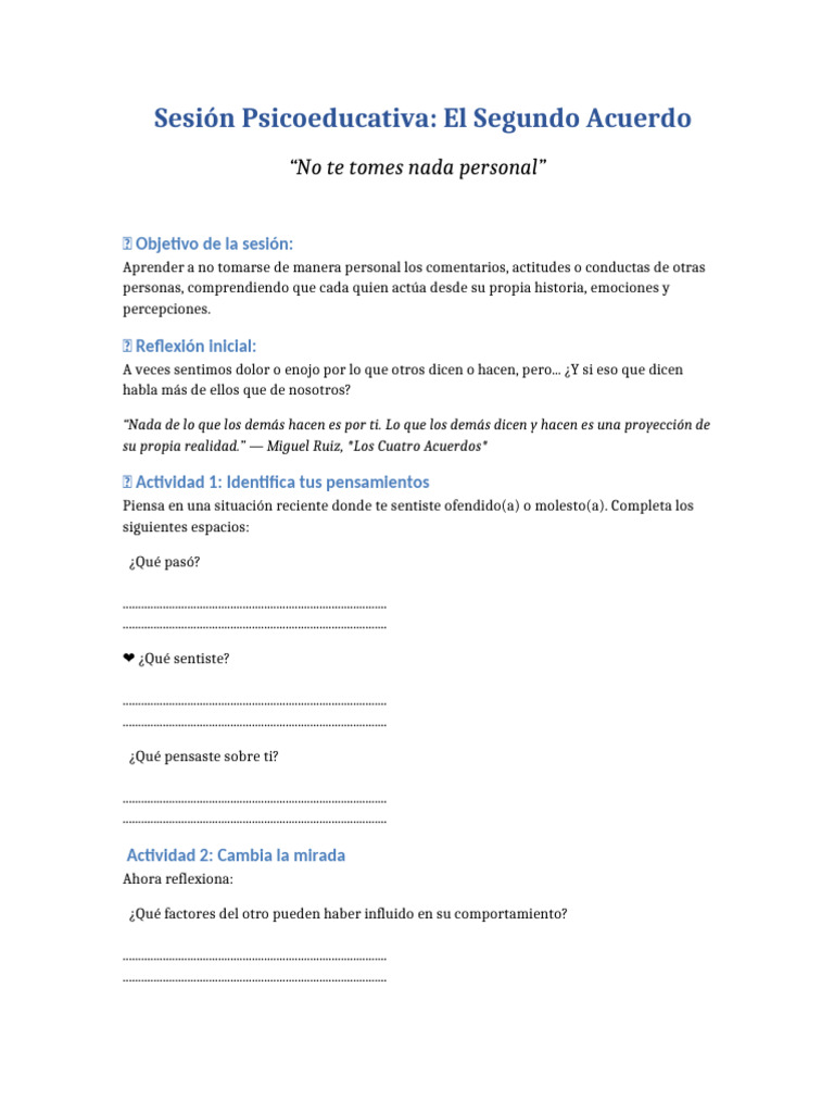 Sesion Segundo Acuerdo No Tomes Nada Personal | PDF