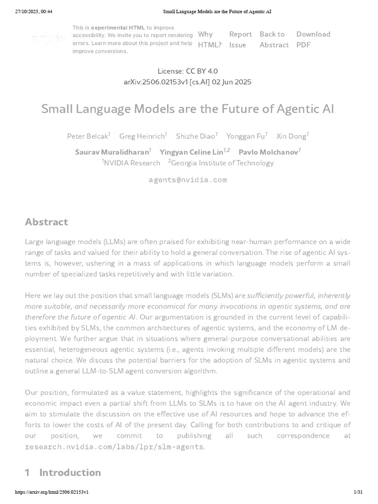 Future of Agentic AI: Small Language Models | PDF | Artificial ...