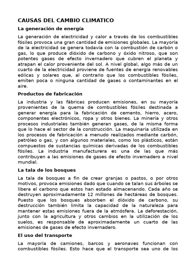 Causas y efectos del cambio climático | PDF | Gases de efecto ...