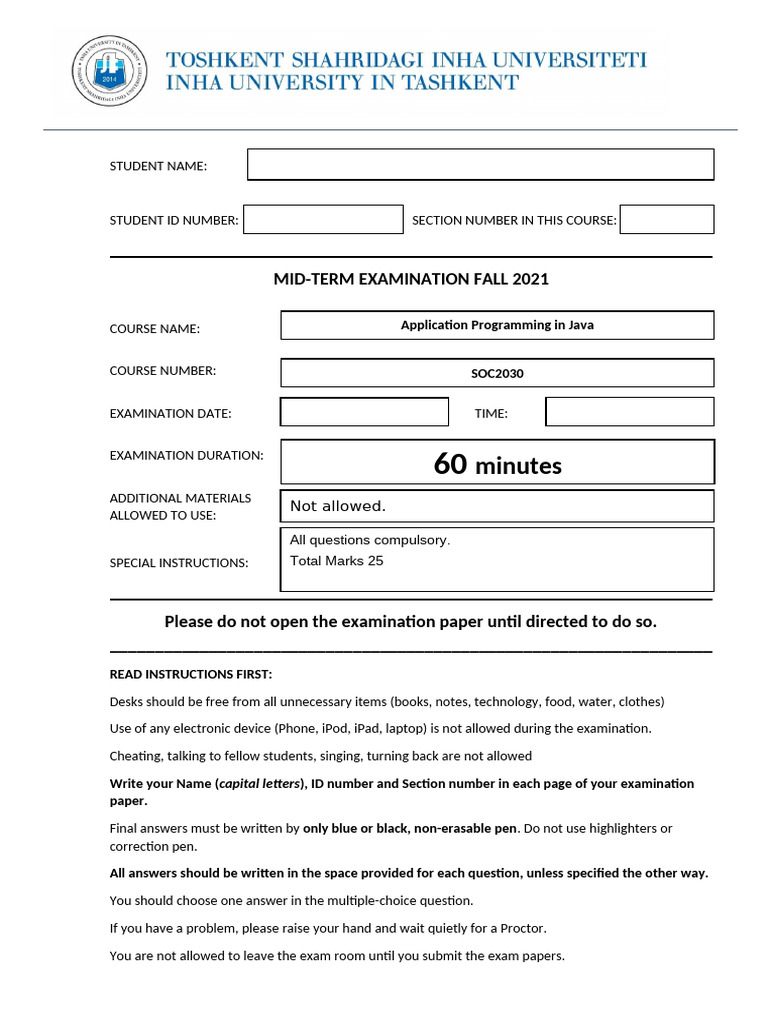 Fall 2021 Apj Mid - Set A | PDF | Method (Computer Programming) | Class ...