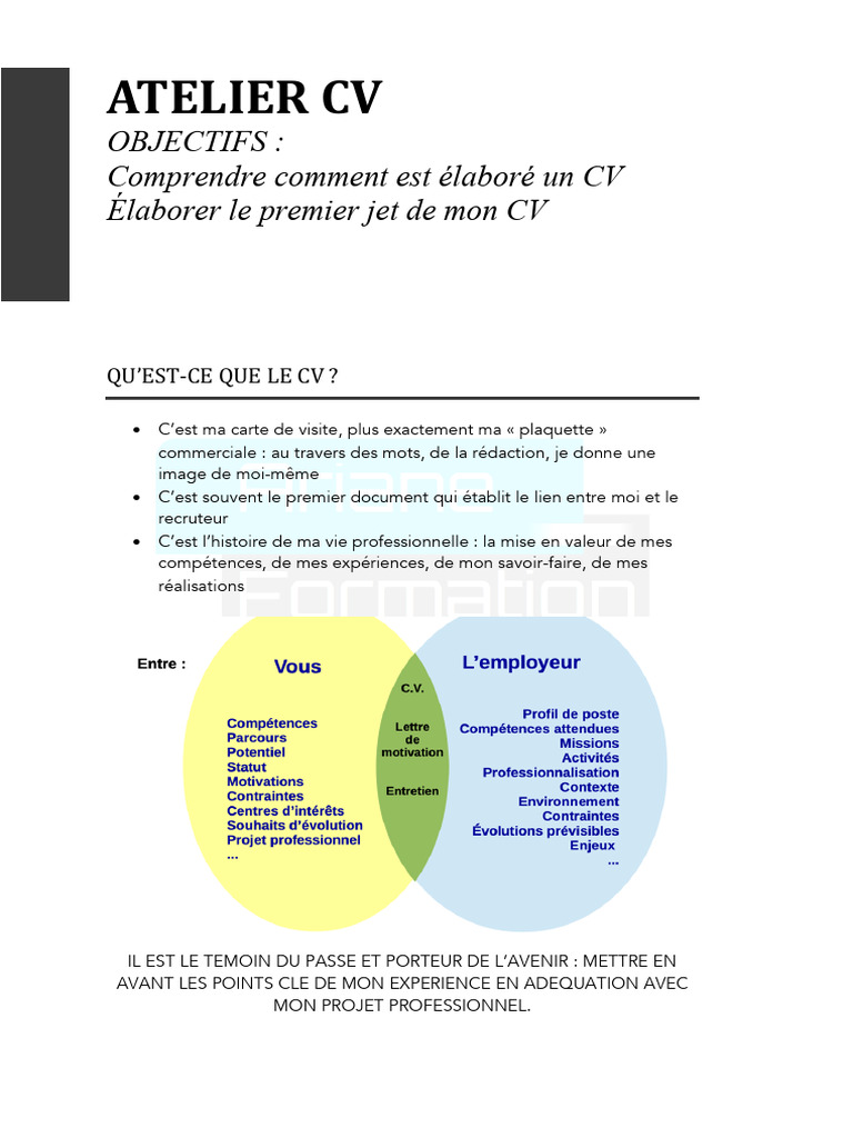 Atelier CV : Élaboration et conseils pratiques | PDF
