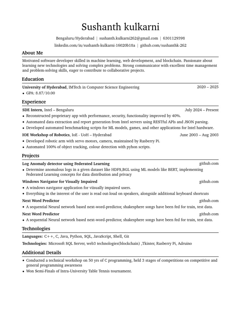 Software Developer Profile: Sushanth Kulkarni | PDF | Microsoft Sql ...