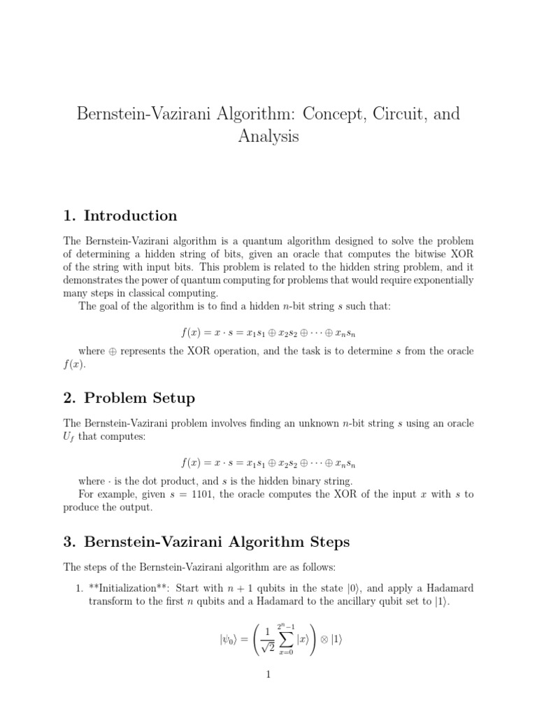 Bernstein-Vazirani Algorithm Overview | PDF | Quantum Computing ...