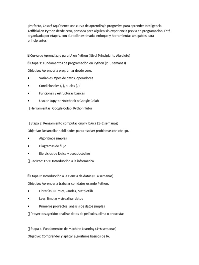 Curva de Aprendizaje de Python para IA | PDF | Python (lenguaje de ...