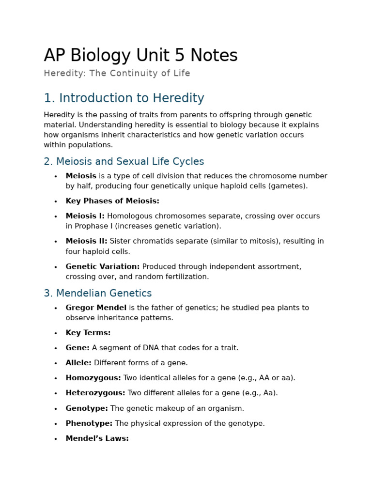 AP Biology Unit 5 Notes | PDF | Genotype | Dominance (Genetics)