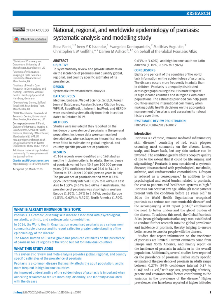 Global Epidemiology of Psoriasis Study | PDF | Latin America ...