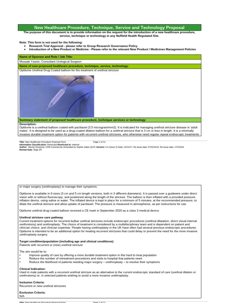 Optilume GOV 09 Appendix 3 NH Proposal Form New Healthcare Procedures ...